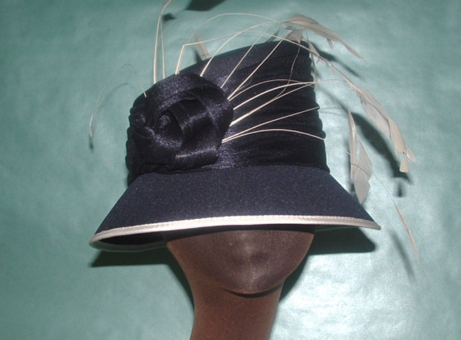 taffeta covered hat with an asymmetrical crown